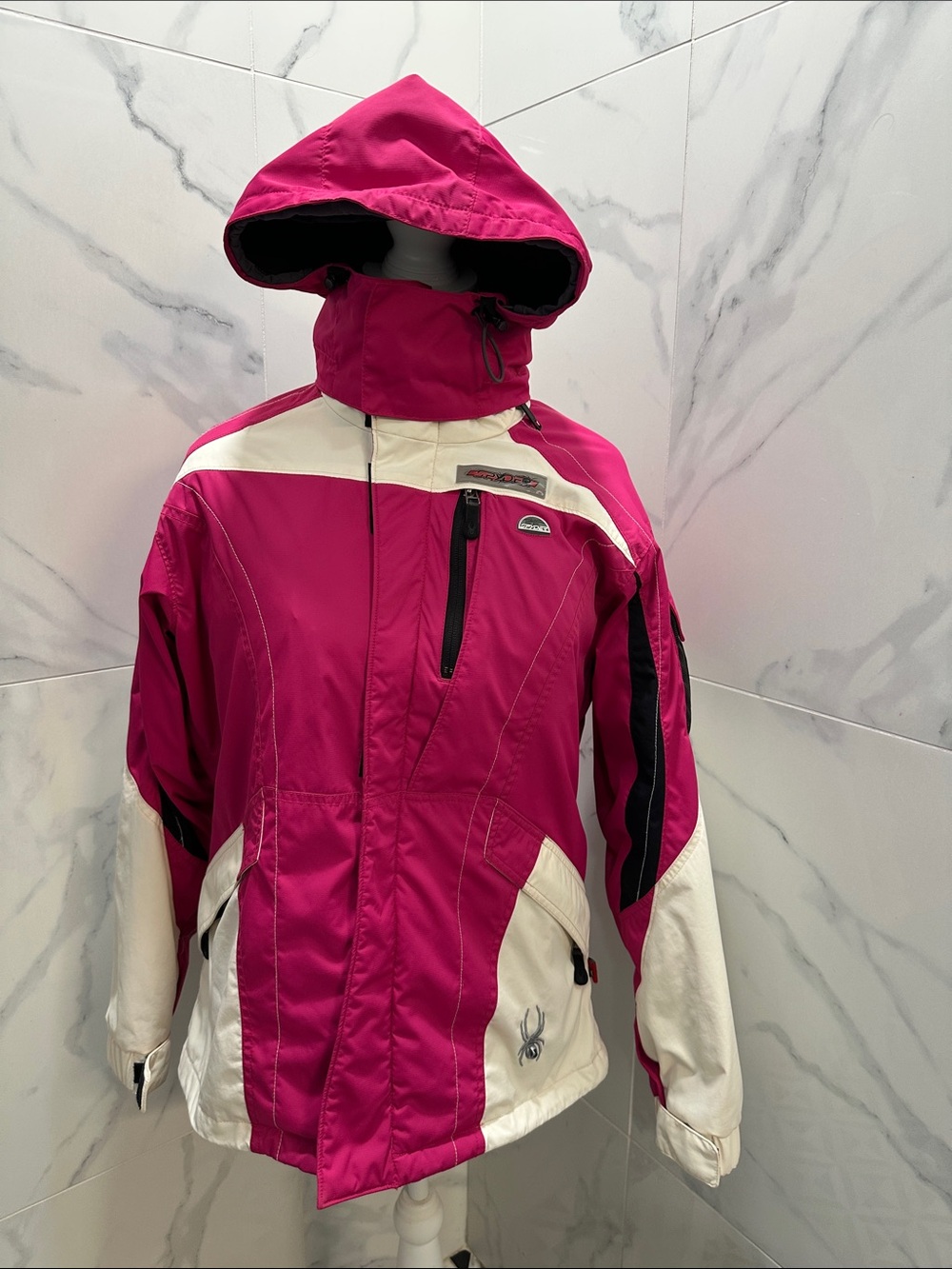 Spyder Fuchsia and White Ski/snowboarding Jacket with Hood